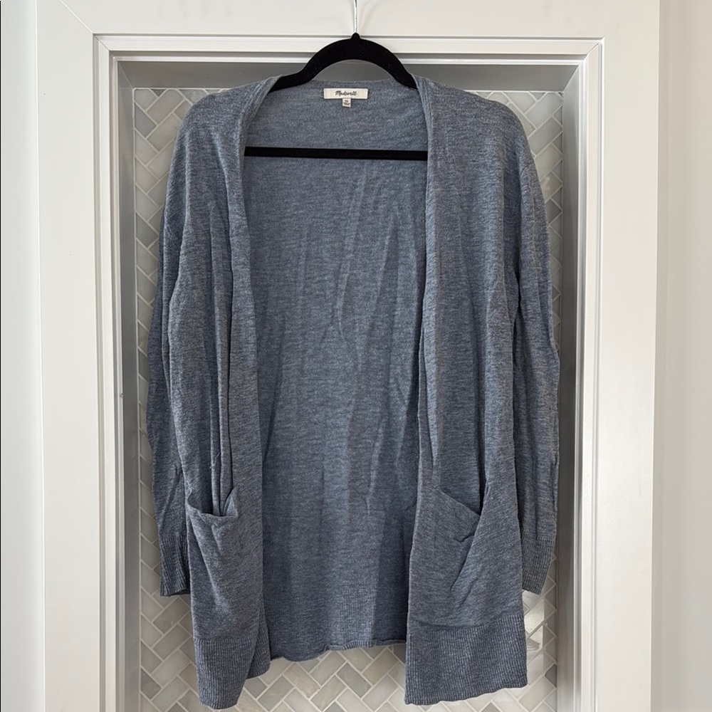 Blue Open-Front Cardigan Sweater. Cotton Blend. Madewell.